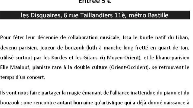 Elie Maalouf & Issa en concert aux Disquaires