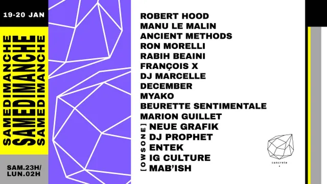 Samedimanche: Robert Hood, Manu le Malin, Ancient Methods,Ron Morelli