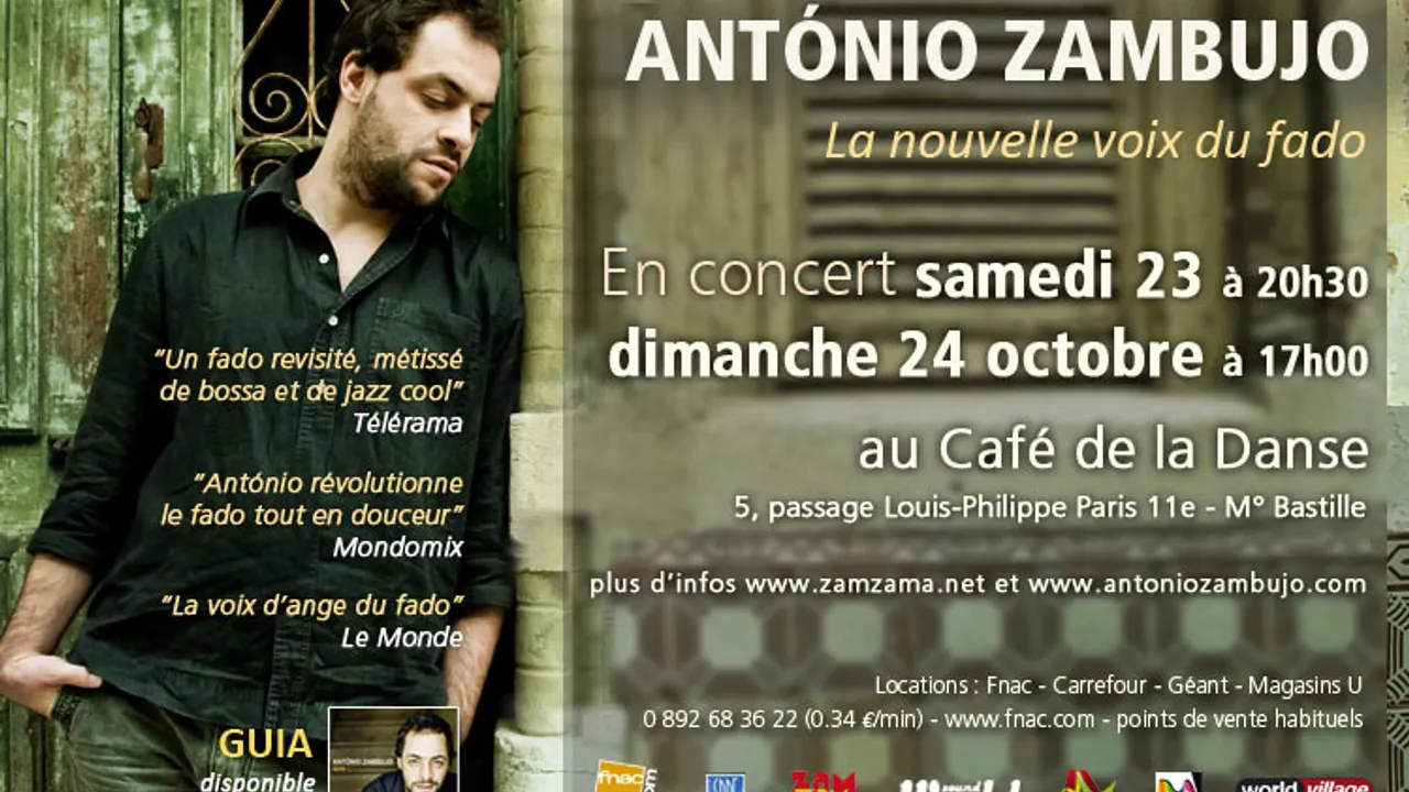 Antonio Zambujo (fado, bossa) au Café de la Danse