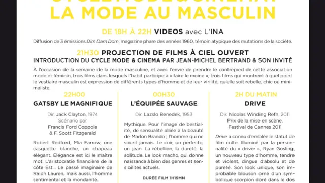Sur Mesure : Cycle Mode et Cinéma : La Mode au Masculin