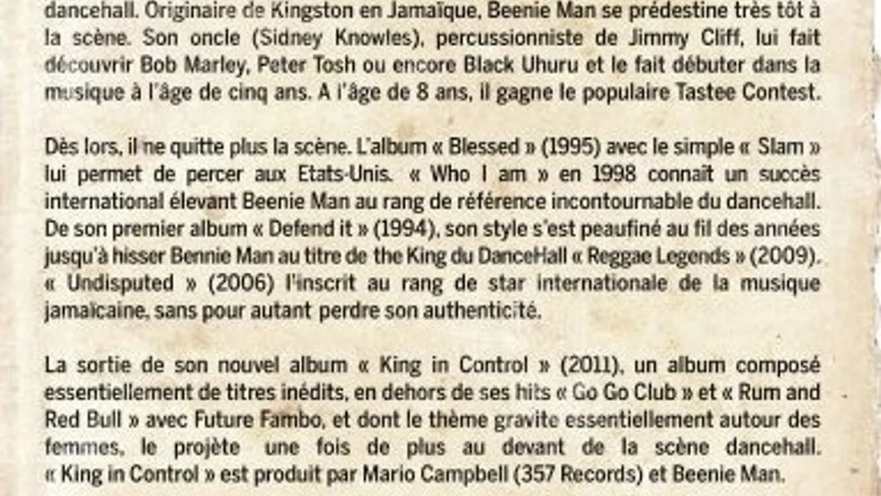 Beenie Man & Zagga Zow Band (Premières parties: J Boog, Soul Stereo alongside Spyda team)