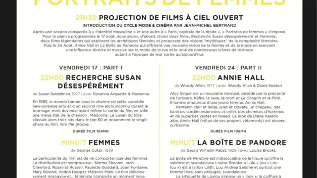 Sur-Mesure : Cycle Mode et Cinéma : Portraits de femmes Part 2