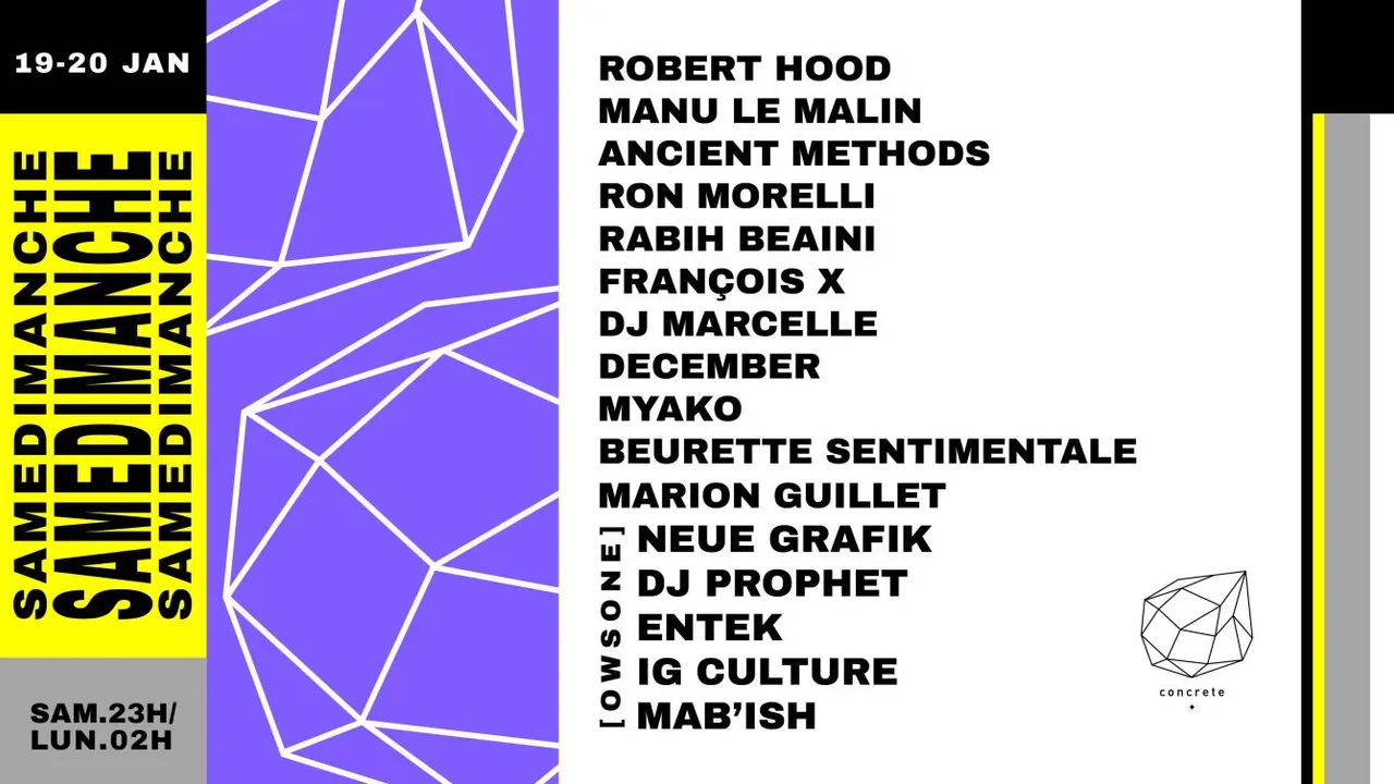 Samedimanche: Robert Hood, Manu le Malin, Ancient Methods,Ron Morelli