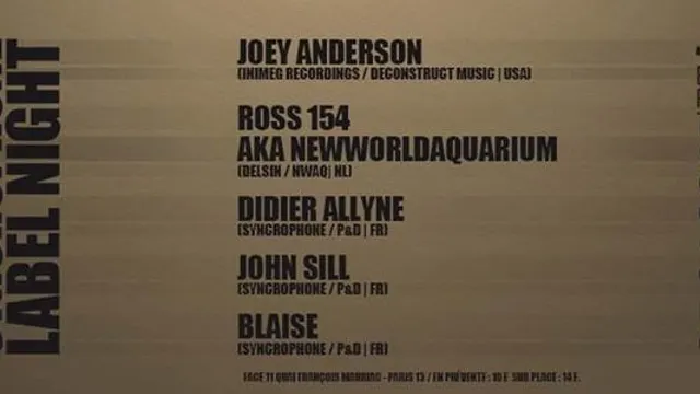 Syncrophone Label Night: Joey Anderson & Newworldaquarium