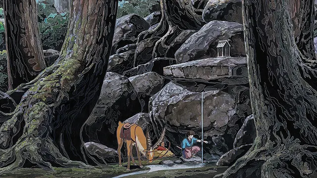 Tapisserie d’Aubusson : Ashitaka soulage sa blessure démoniaque - D’après le film d'Hayao Miyazaki…