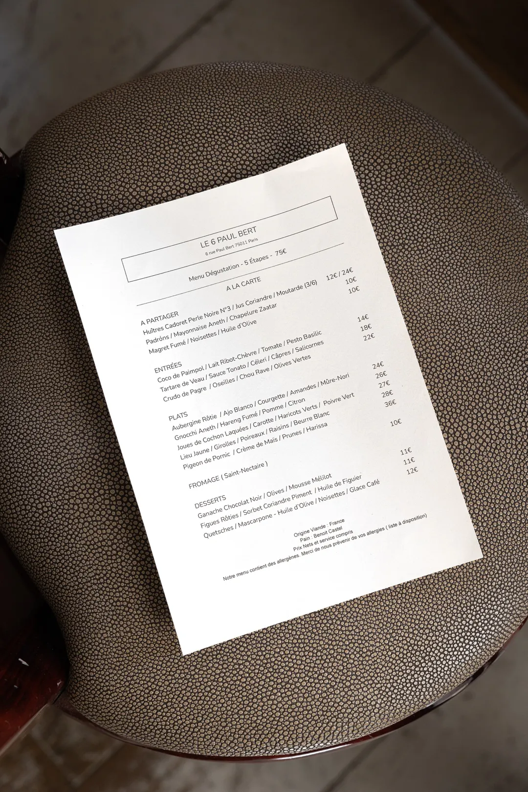 Le 6 Paul Bert Restaurant Paris
