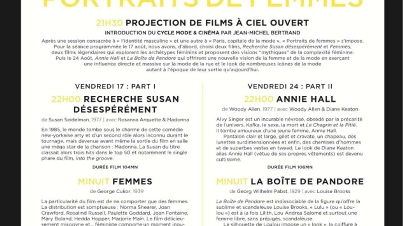 Sur-Mesure : Cycle Mode et Cinéma : Portraits de femmes Part 2