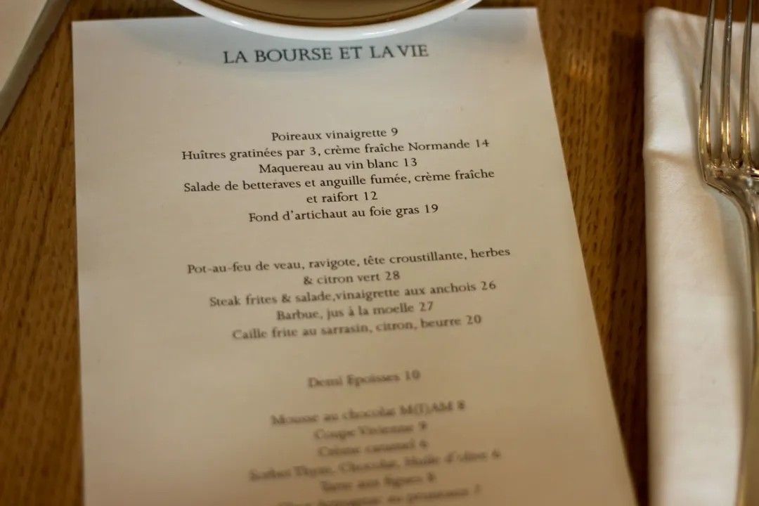 La Bourse et la Vie Restaurant Paris