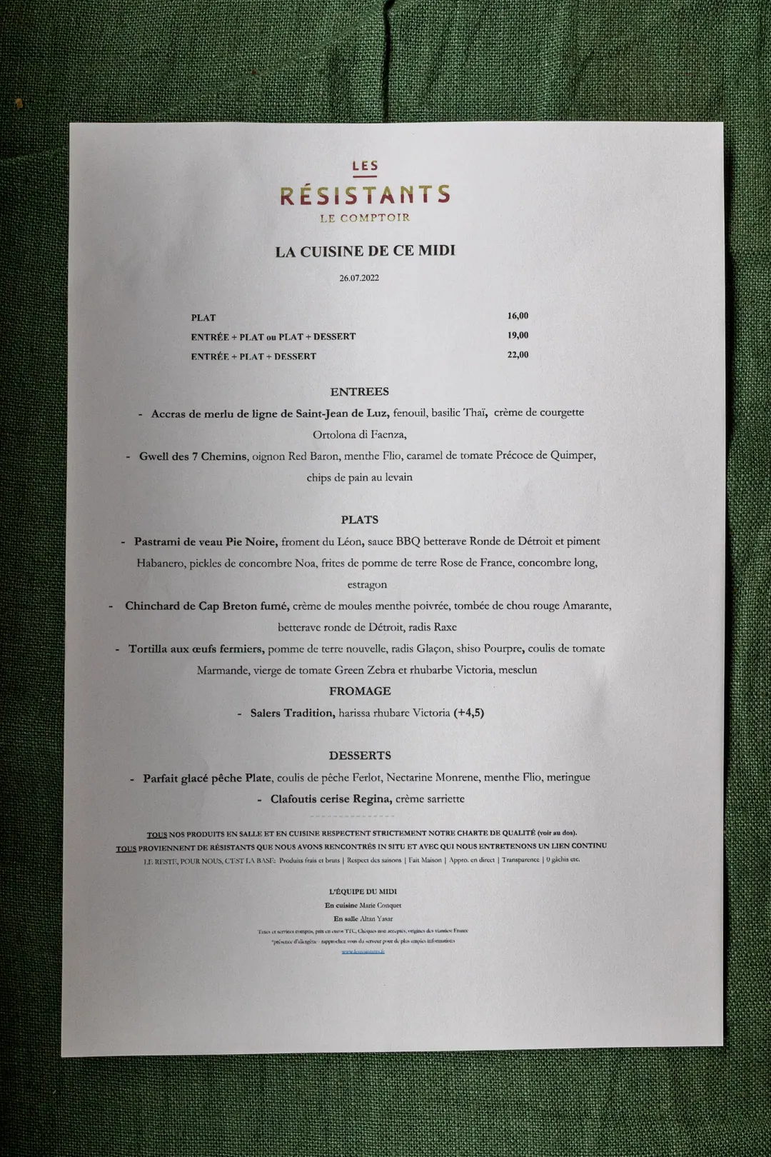 Les Résistants - Le Comptoir Restaurant Paris